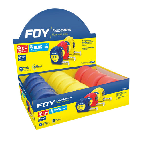 Flexómetros Con Carcasa De Plástico Colores En Display, 5 m x 19 mm, Foy FPFD5