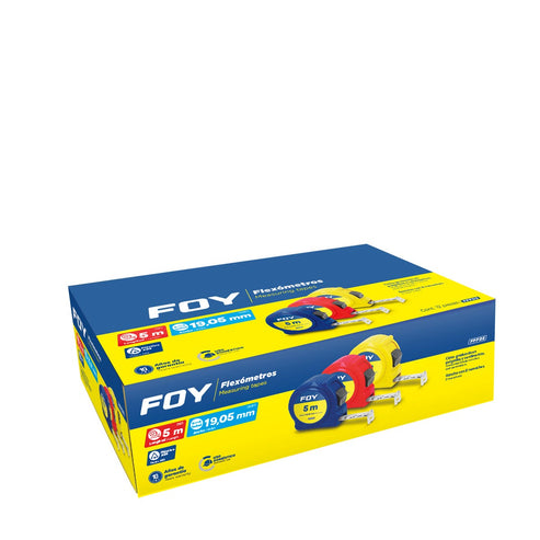 Flexómetros Con Carcasa De Plástico Colores En Display, 5 m x 19 mm, Foy FPFD5