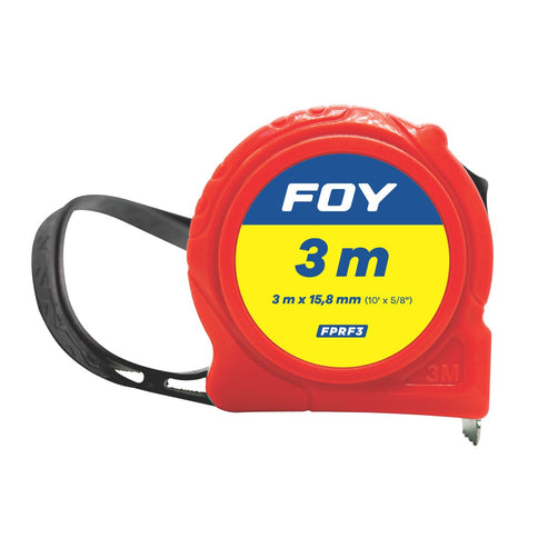 Flexómetro Con Carcasa De Plástico Rojo, 3 m x 15 mm, Foy FPRF3