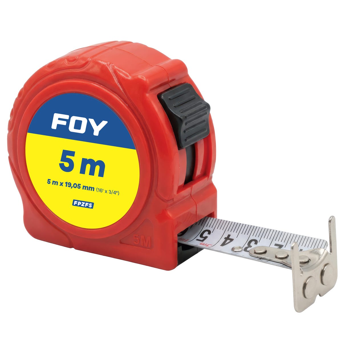Flexómetro Con Carcasa De Plástico Color Rojo, 5 m x 19 mm, Foy FPRF5