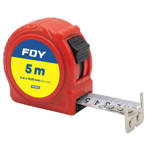 Flexómetro Con Carcasa De Plástico Color Rojo, 5 m x 19 mm, Foy FPRF5