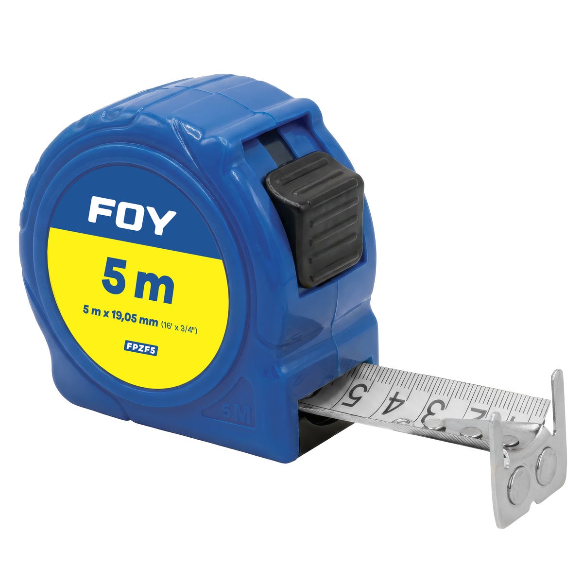 Flexómetro Con Carcasa De Plástico Color Azul, 5 m x 19 mm, Foy FPZF5
