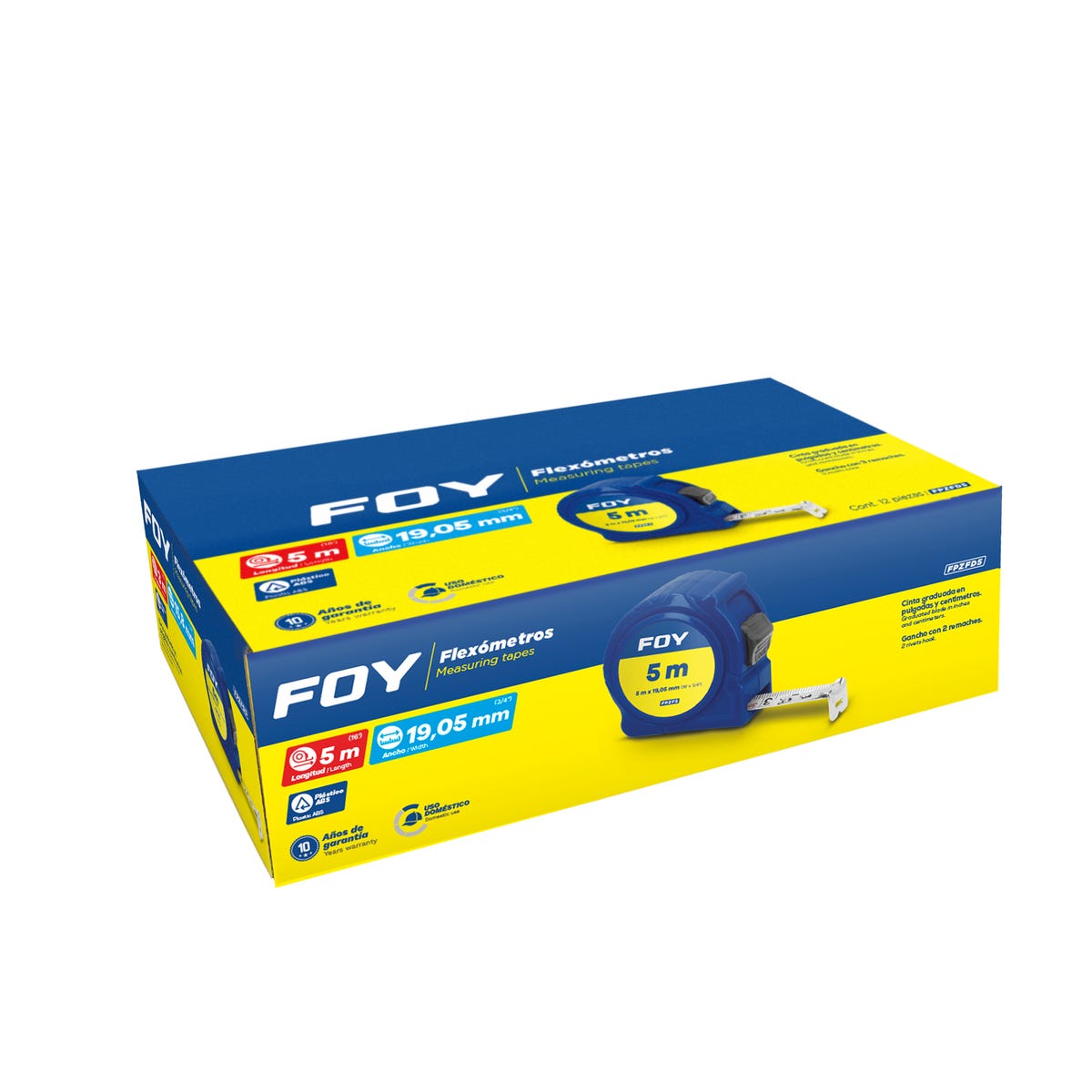 Flexómetros Con Carcasa De Plástico Azul En Display, 5 m x 19 mm, Foy FPZFD5