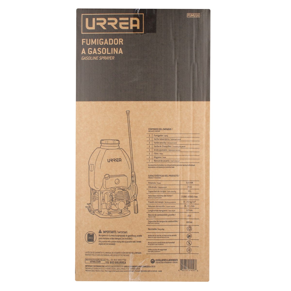 Fumigador De Motor De 2 Tiempos 16 Lt, Urrea FUMU16