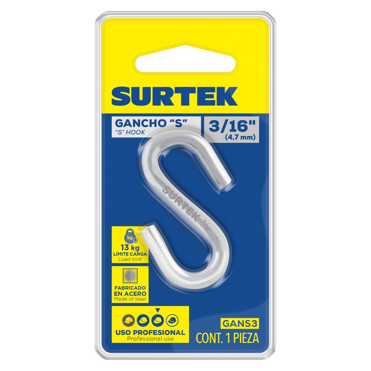 Gancho Tipo S 3/16, Surtek GANS3