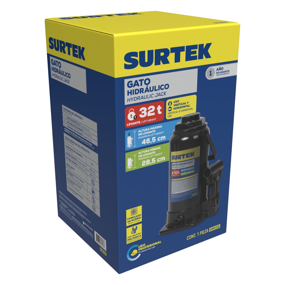 Gato Hidráulico De Botella, 32 Ton, Surtek GBS32