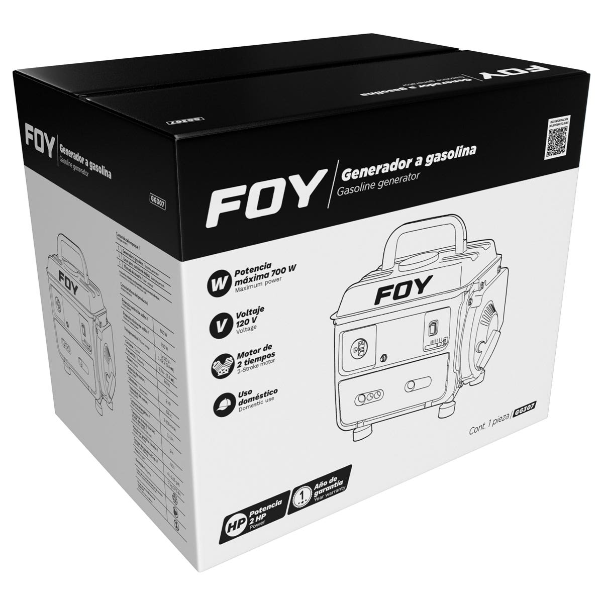 Generador A Gasolina 700 W, 63 Cc, Foy GG307