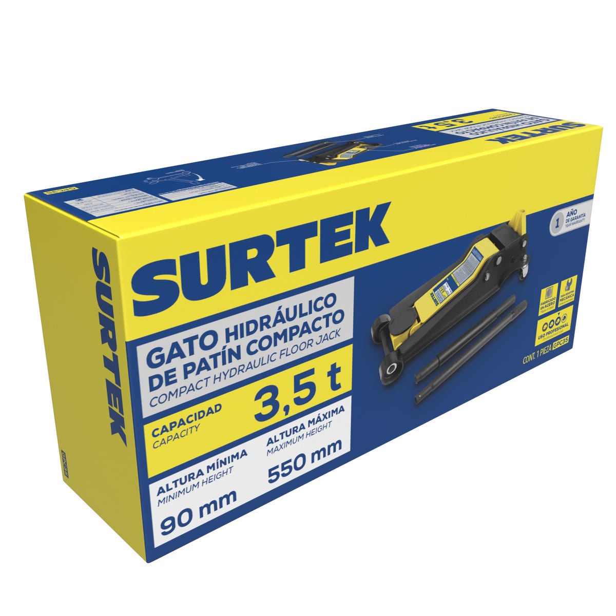 Gato Hidráulico De Patín Compacto, 3.5 Ton, Surtek GPC35