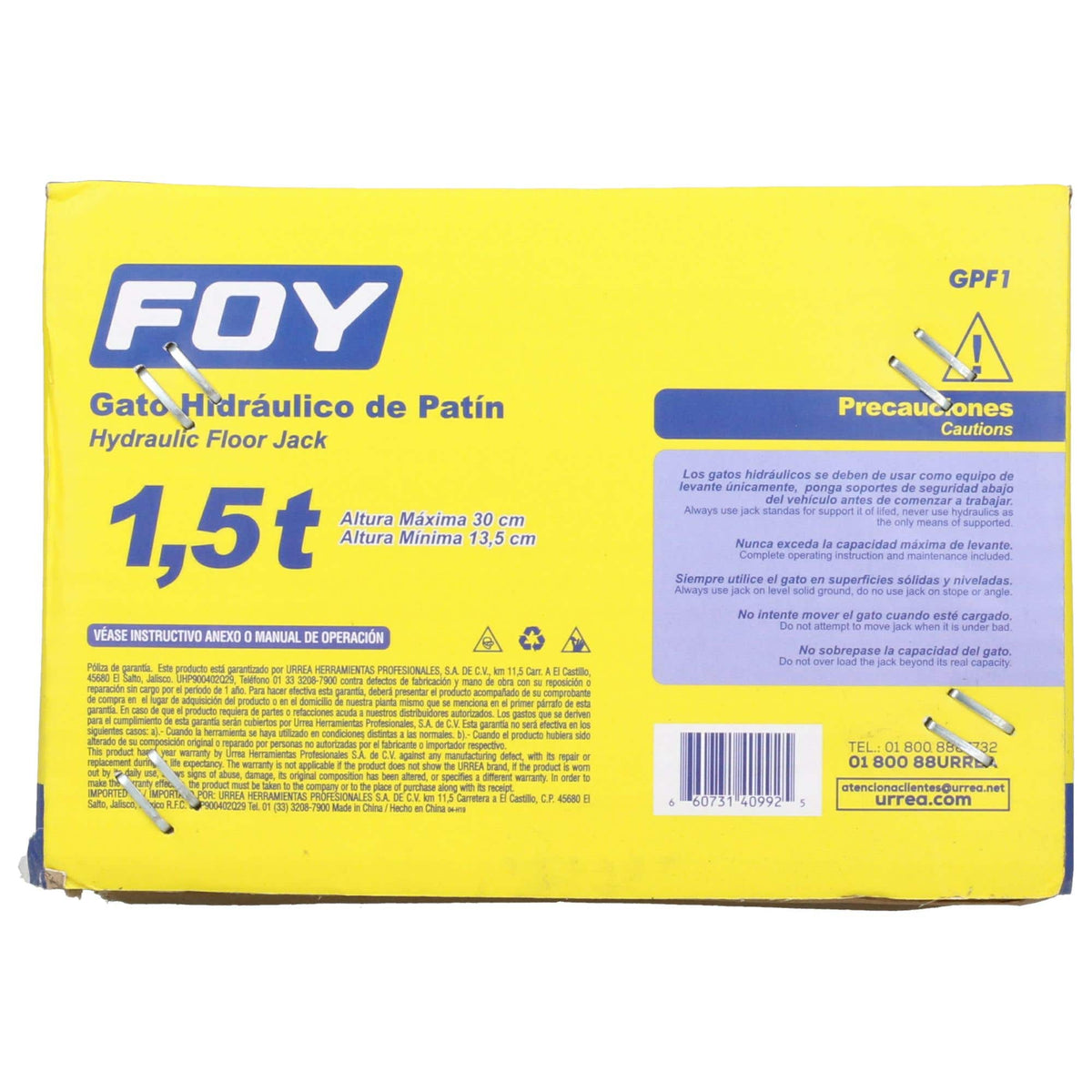Gato Hidráulico De Patín Compacto, 1.5 Ton, Foy GPF1