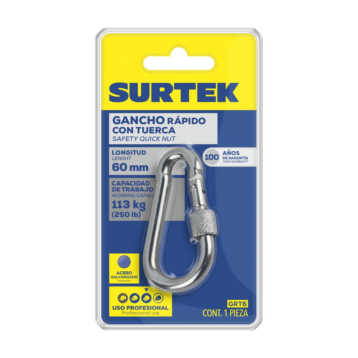Gancho Rápido Con Tuerca 6 x 60 mm, Surtek GRT6