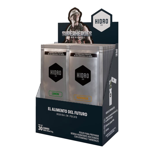 H220-HDR-210  Caja con 30 Sobres Pack 135 g (4.5 g c/u) para 600 ml Multisabor Hidro220