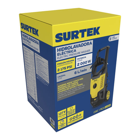 Hidrolavadora Eléctrica 2000 W 127 V 2175 PSI, 6 L Por Minuto, Surtek HL620