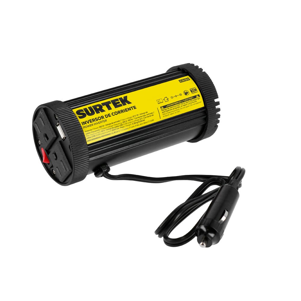 Inversor De Corriente 12 V DC - 120 V AC, 150 W, Surtek IC6150