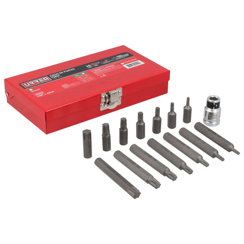 Juego De Puntas Torx Hexágono De 3/8 Con Adaptador, 15 Piezas En Caja Metálica, Urrea J2315