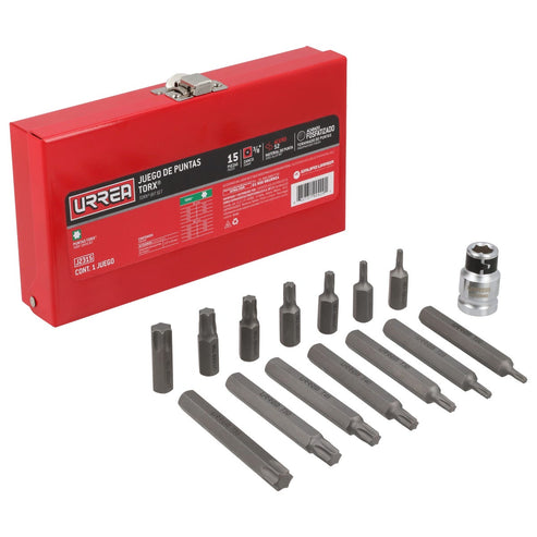 Juego De Puntas Torx Hexágono De 3/8 Con Adaptador, 15 Piezas En Caja Metálica, Urrea J2315