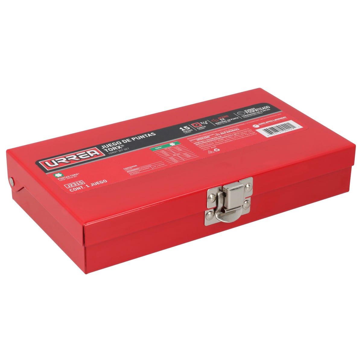 Juego De Puntas Torx Hexágono De 3/8 Con Adaptador, 15 Piezas En Caja Metálica, Urrea J2315