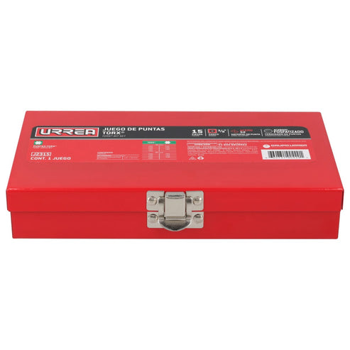 Juego De Puntas Torx Hexágono De 3/8 Con Adaptador, 15 Piezas En Caja Metálica, Urrea J2315
