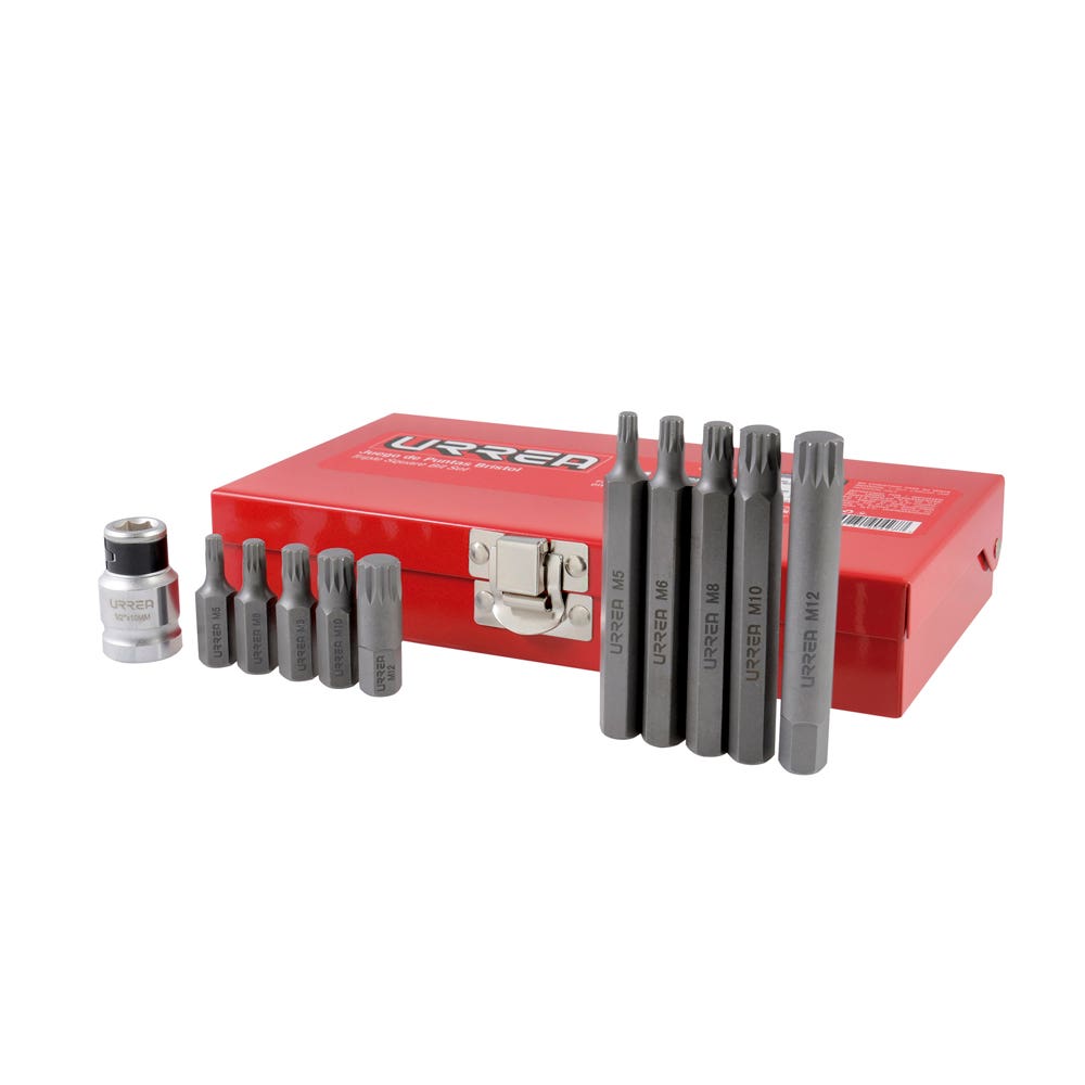 Juego De Puntas Bristol Hexágono De 3/8 Con Adaptador, 11 Piezas En Caja Metálica, Urrea J6011