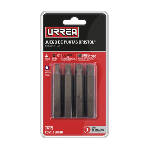 Juego De Puntas Bristol Hexágono De 1/2, 4 Piezas En Blíster, Urrea J607