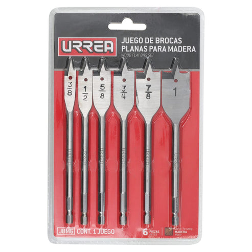 Juego De Brocas Para Madera De Acero Al Carbono Tipo Manita, 6 Piezas, Urrea JBM6