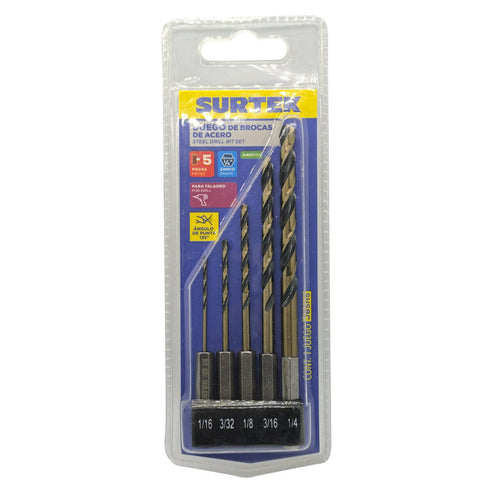 Juego De Brocas De Acero De Alta Velocidad Zanco Hexagonal, 5 Piezas, Surtek JBSH5