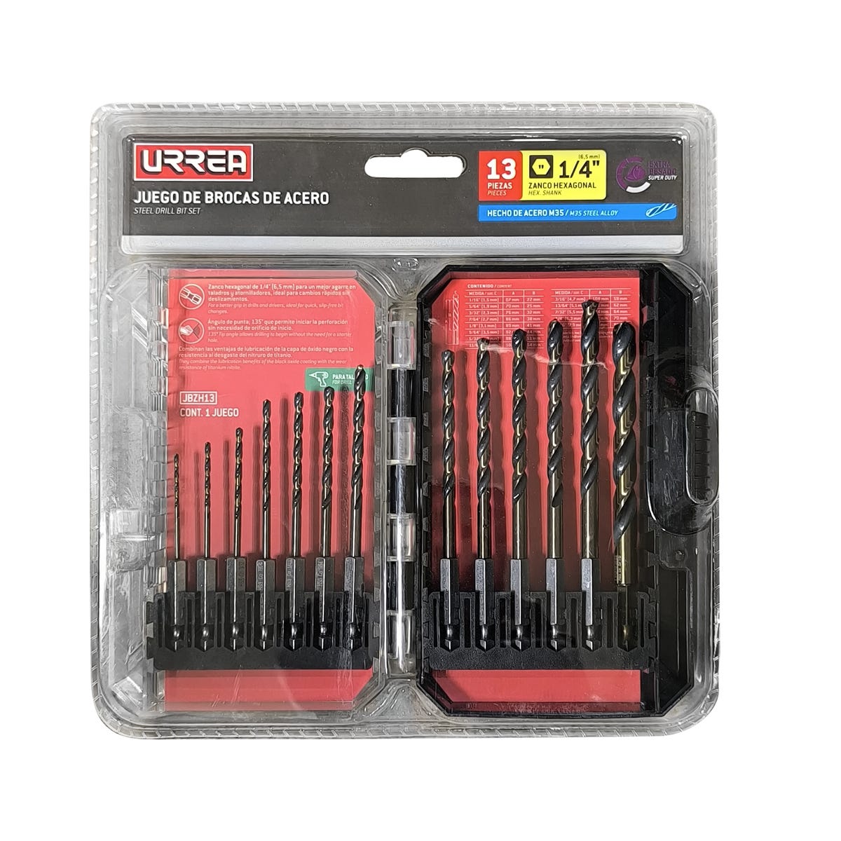 Juego De Brocas Premium De Acero De Alta Velocidad Zanco Hexagonal, 13 Piezas, Urrea JBZH13
