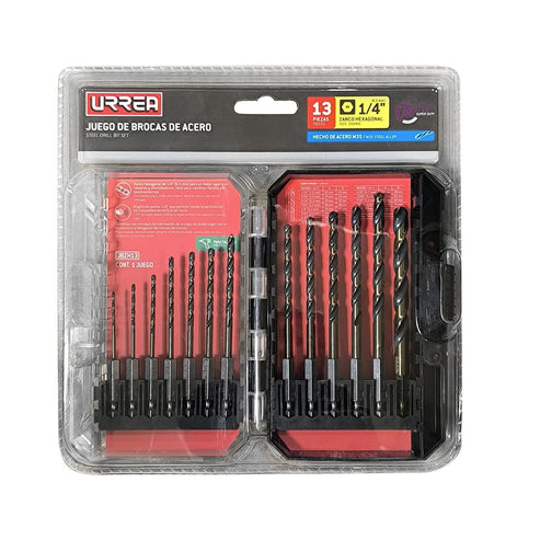 Juego De Brocas Premium De Acero De Alta Velocidad Zanco Hexagonal, 13 Piezas, Urrea JBZH13