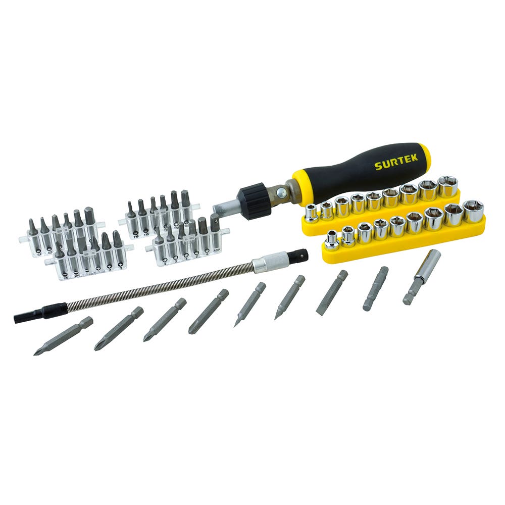 Juego De Puntas Y Accesorios Hexágono De 1/4, 53 Piezas En Caja Plástica, Surtek JDAP53