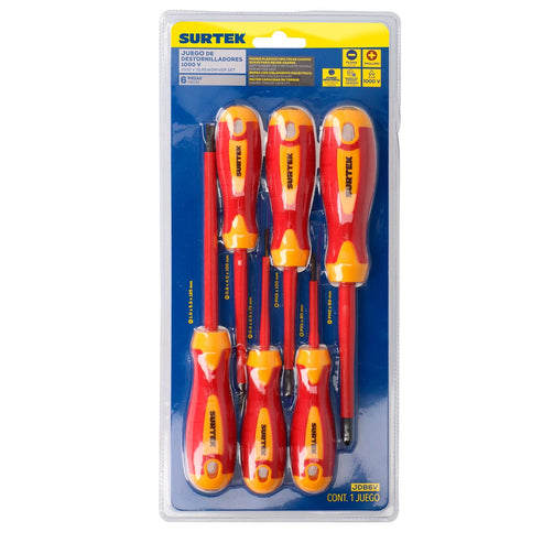 Juego De Destornilladores Con Mango Bimaterial 1000 V Combinados, 6 Piezas, Surtek JDB6V