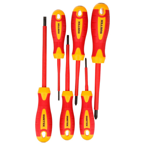 Juego De Destornilladores Con Mango Bimaterial 1000 V Combinados, 6 Piezas, Surtek JDB6V