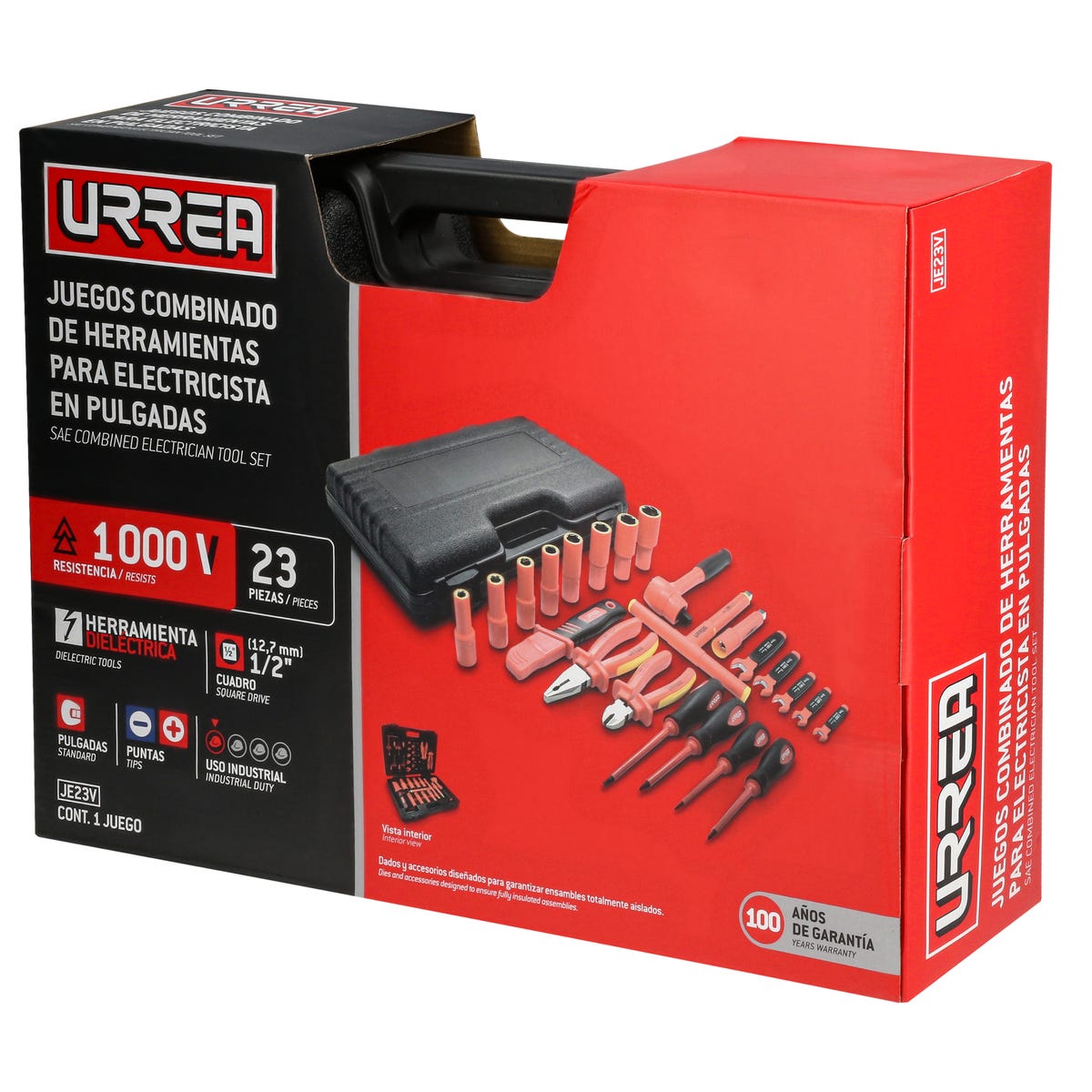 Juego Combinado De Herramientas Para Electricista De 1000V En Pulgadas, 23 Piezas, Urrea JE23V