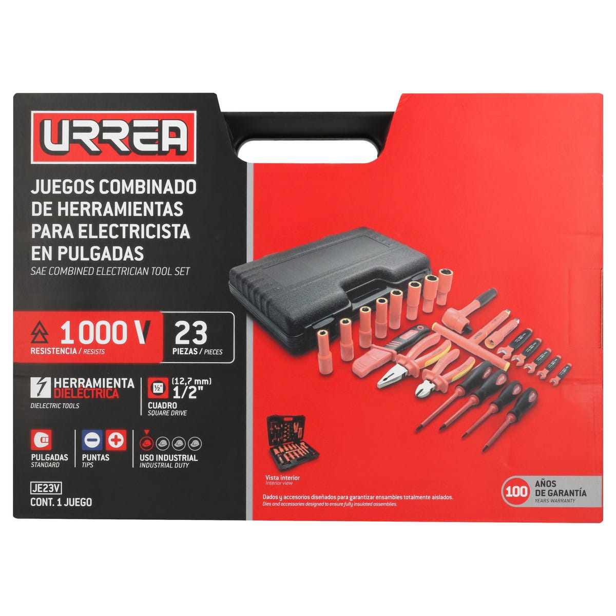 Juego Combinado De Herramientas Para Electricista De 1000V En Pulgadas, 23 Piezas, Urrea JE23V