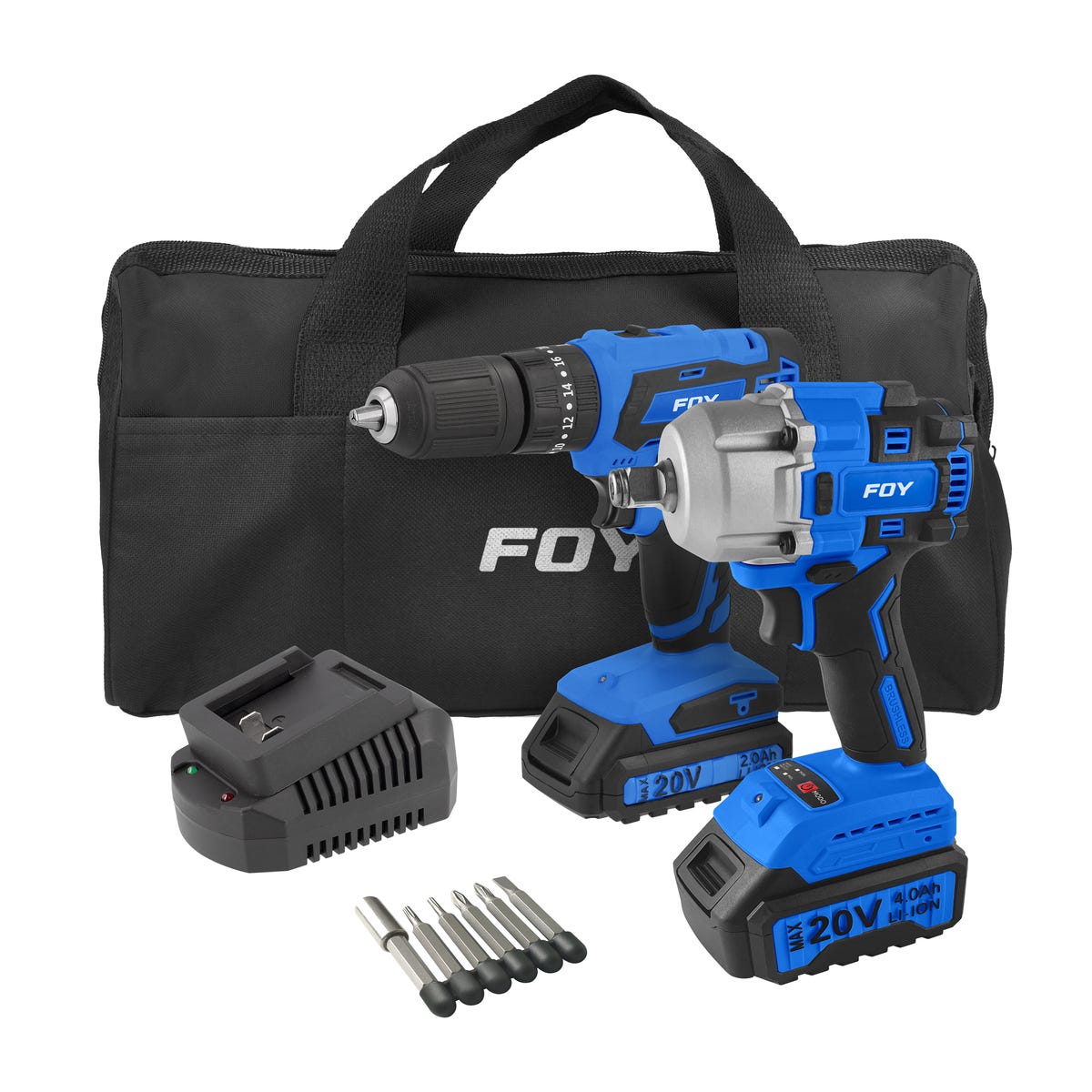 Juego De Rotomartillo Y Pistola De Impacto A Batería Li-Ion 20 V 2 Piezas, Con Mochila, Foy JHIF2