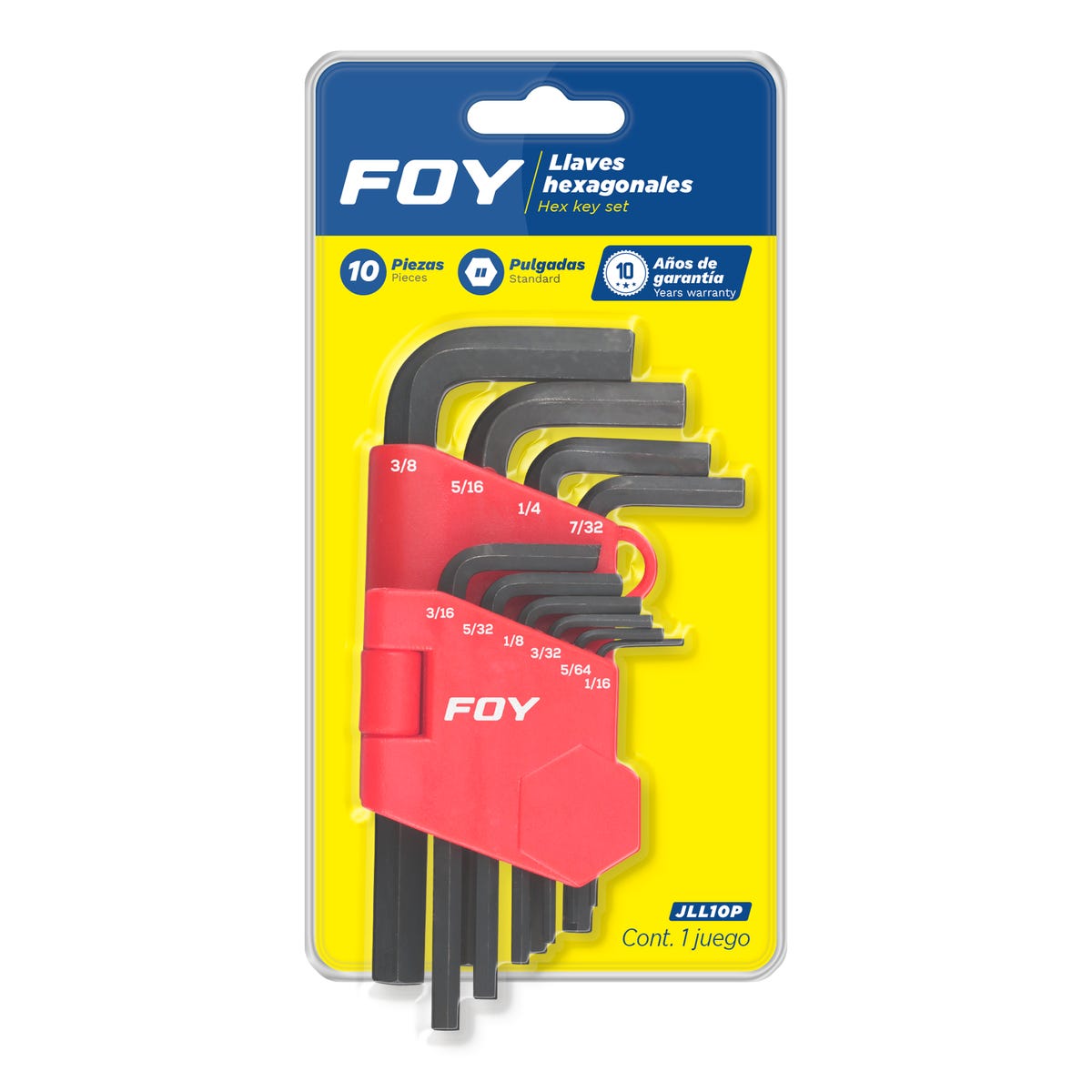 Juego De Llaves Hexagonales Tipo L, En Pulgadas, Foy JLL10P
