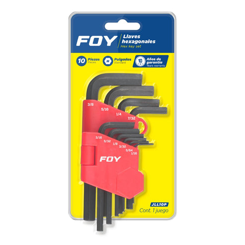 Juego De Llaves Hexagonales Tipo L, En Pulgadas, Foy JLL10P