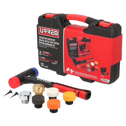 Juego De Mazo De Golpe Seco Con Mango Rubber Grip Tapas Intercambiables 16 Oz, 9 Piezas, Urrea JMTI