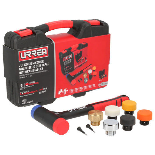 Juego De Mazo De Golpe Seco Con Mango Rubber Grip Tapas Intercambiables 16 Oz, 9 Piezas, Urrea JMTI