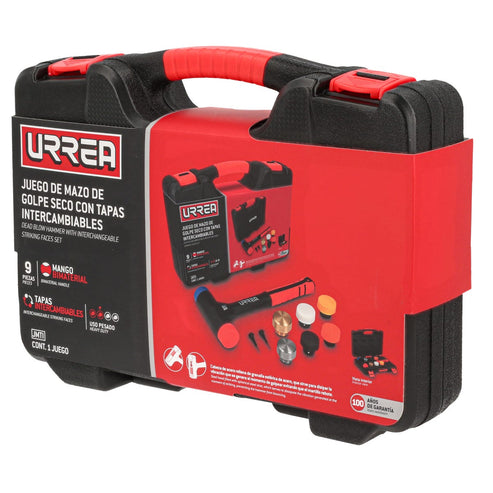 Juego De Mazo De Golpe Seco Con Mango Rubber Grip Tapas Intercambiables 16 Oz, 9 Piezas, Urrea JMTI