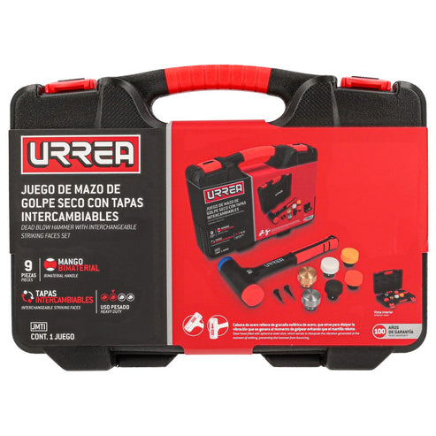 Juego De Mazo De Golpe Seco Con Mango Rubber Grip Tapas Intercambiables 16 Oz, 9 Piezas, Urrea JMTI