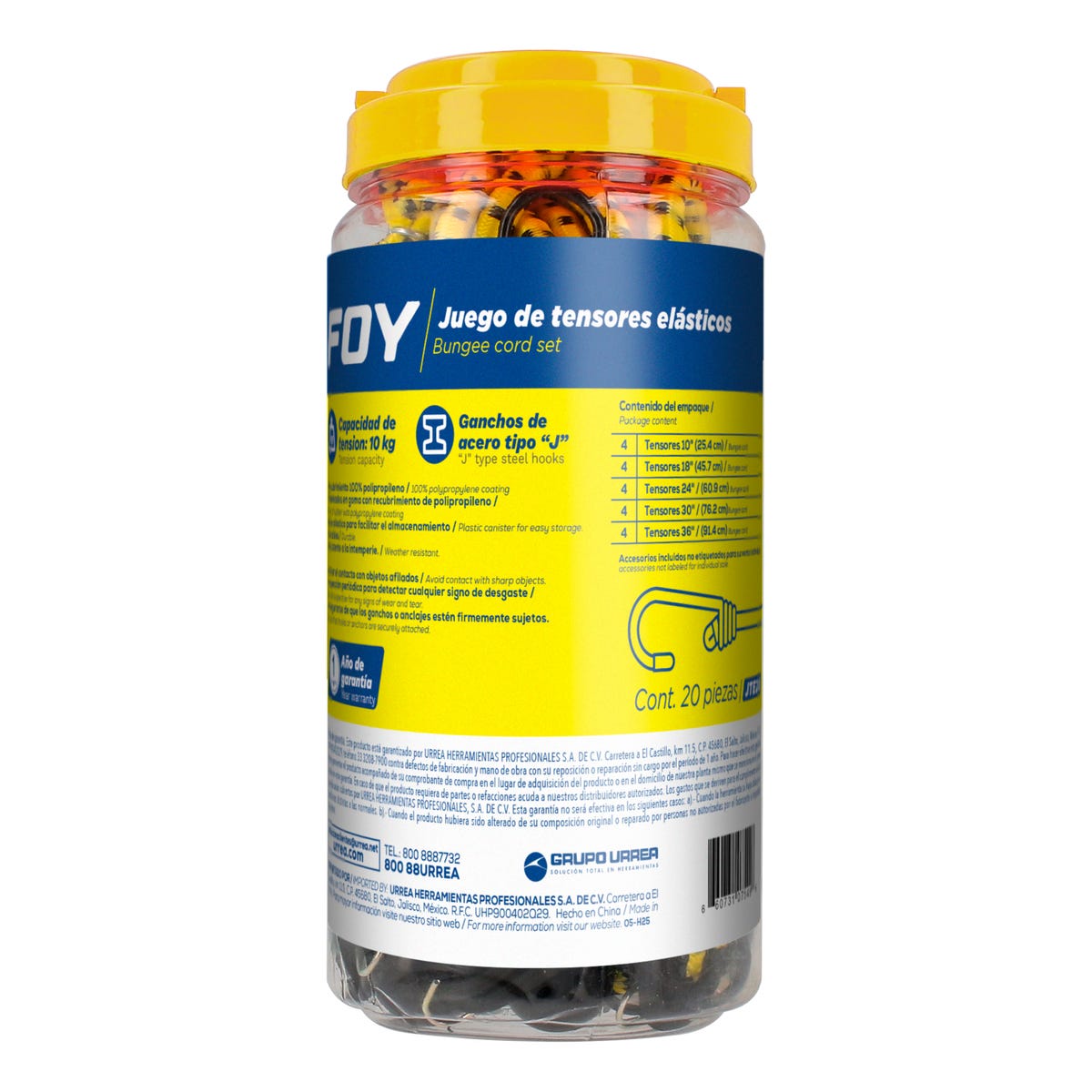Juego De Tensores Elásticos, 20 Piezas, Foy JTE20