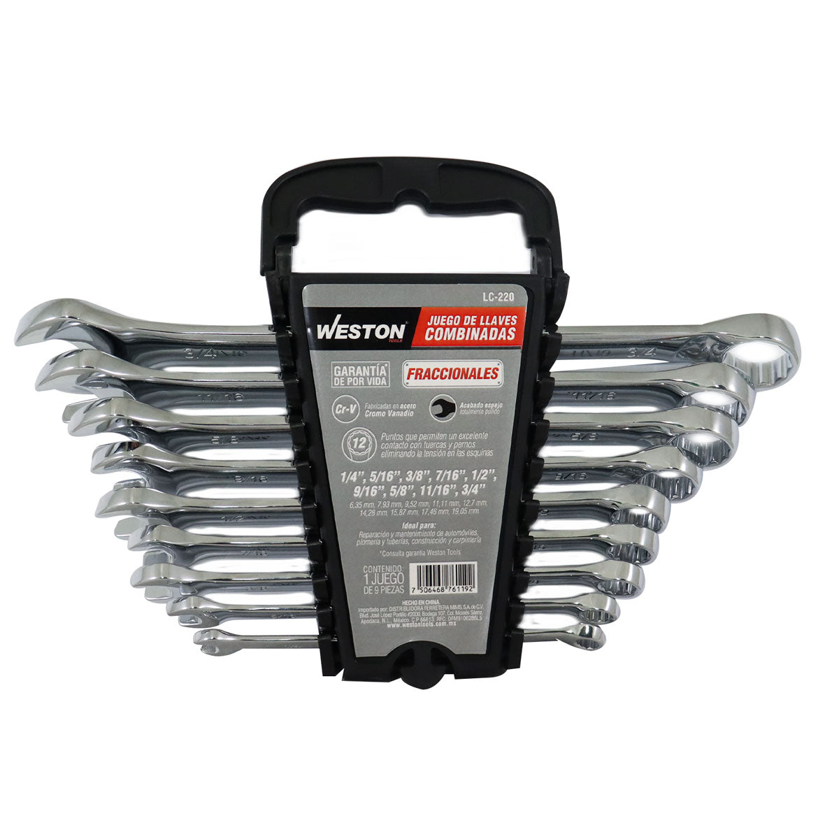 Juego De Llaves Combinadas 9 Pzs 1/4" - 3/4" Pulido Espejo CrV