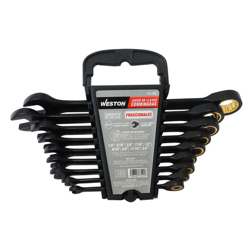 Jgo D/llaves Combinadas C/matraca 9 Pzs 1/4" - 3/4" Fosfatizada CrV