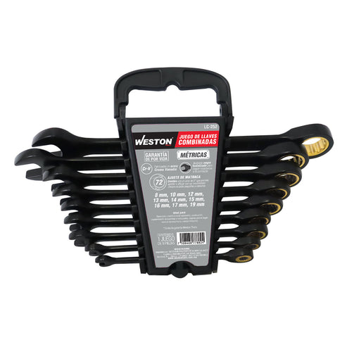 Jgo D/llaves Combinadas C/matraca 9 Pzs 8MM A 19MM Fosfatizada CrV