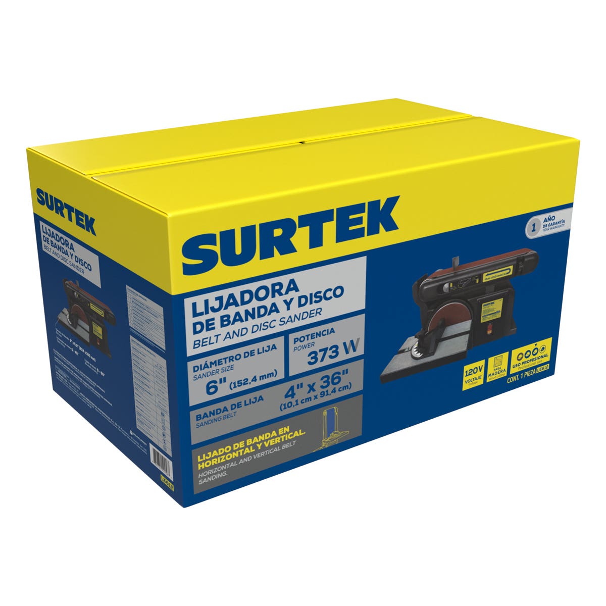 Lijadora De Banda Y Disco Estacionaria 4 x 36, 1/2 HP, Surtek LE612