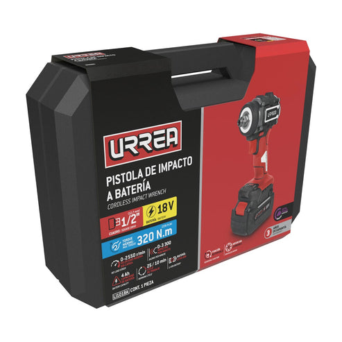 Pistola De Impacto 1/2 A Batería Litio-Ion 18 V, 320 Nm, Urrea LI1018A