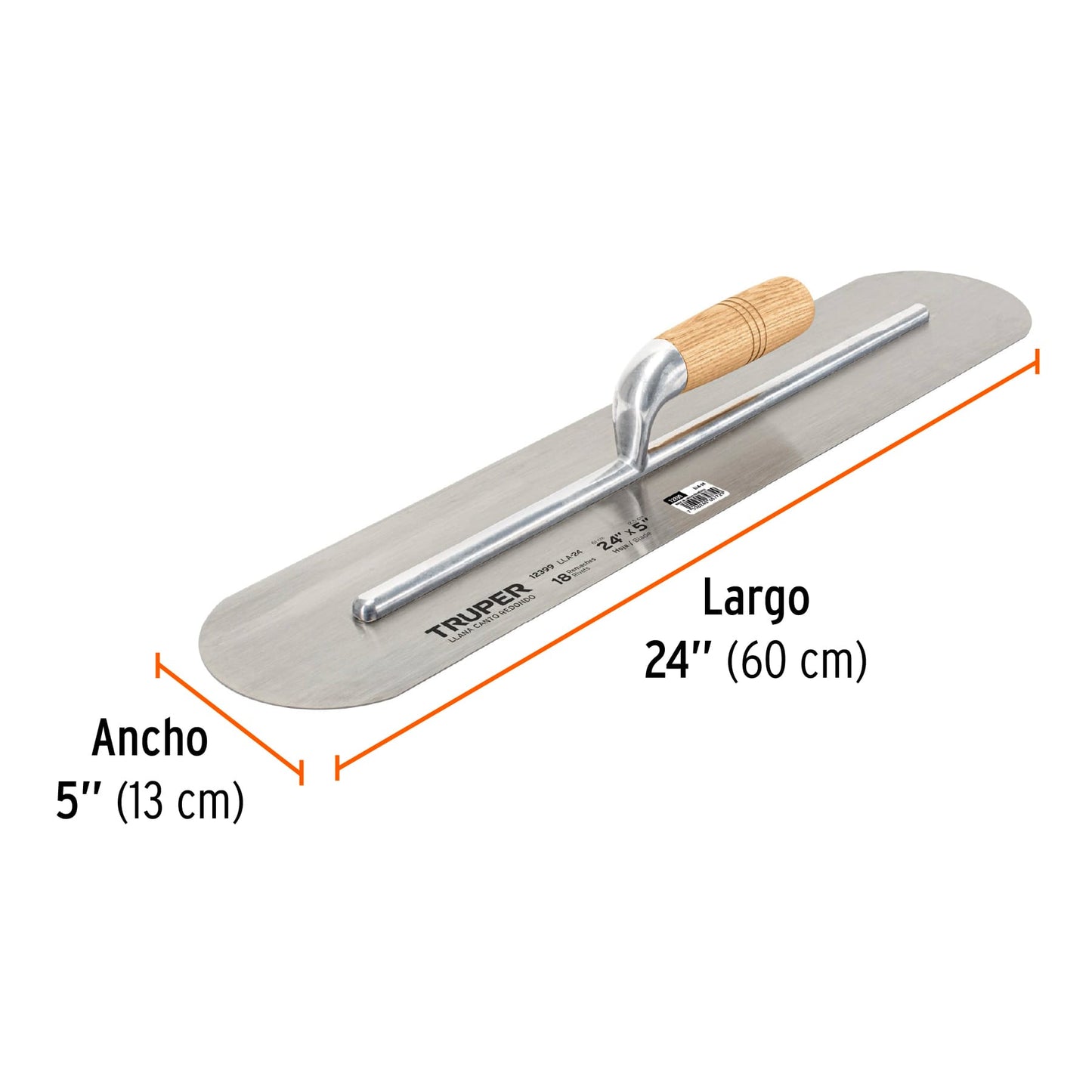 12399 LLA-24 Llana canto redondo 24" x 5" con mango de madera, truper