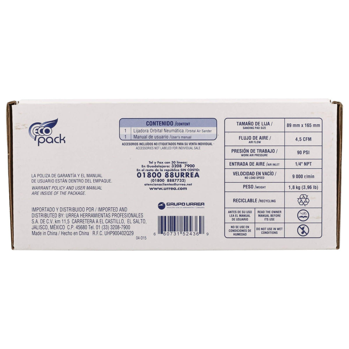 Lijadora Neumática Orbital 1/2 De Hoja 9, 000 RPM, Surtek LNO512