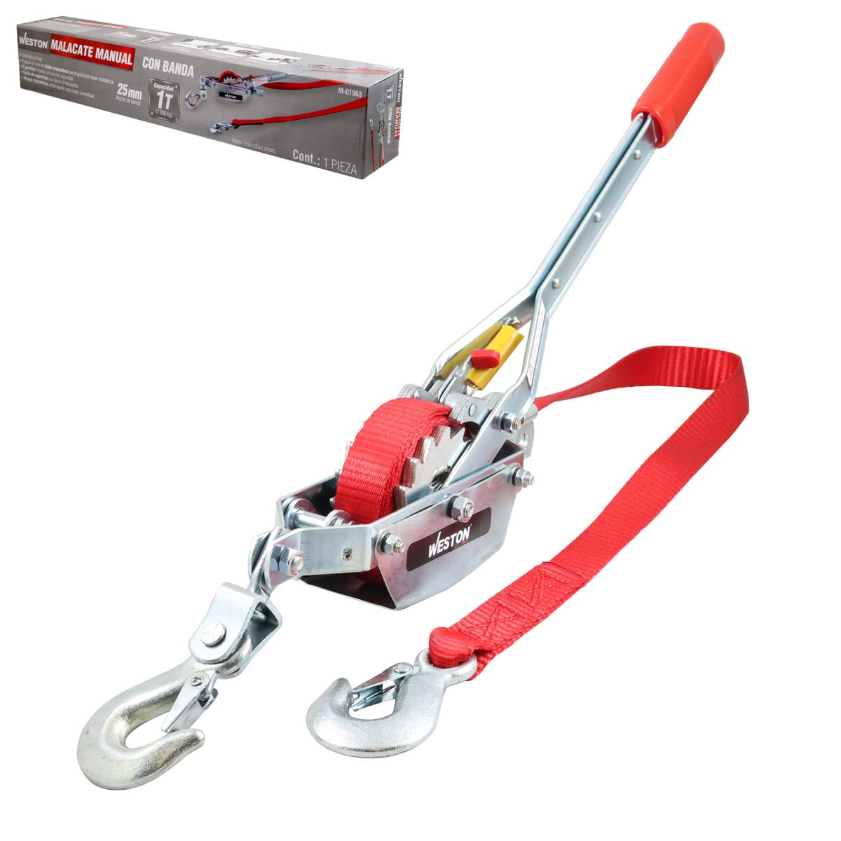 Malacate Manual 1 Ton Con Banda 3.6M X 25 Mm Doble Cremallera | M-01968