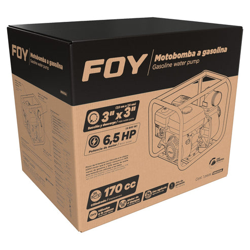 Motobomba A Gasolina Con Diámetro De Succión Y Descarga De 3 x 3, 6.5 HP, Foy MG333A
