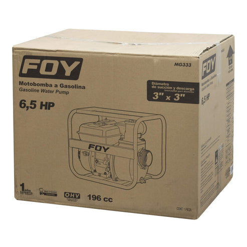 Motobomba A Gasolina Con Diámetro De Succión Y Descarga De 3 x 3, 6.5 HP, Foy MG333